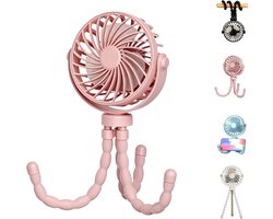 3 Inch USB Rechargeable Octopus Mini Fan, Flexible Tripod & Phone Holder, Quiet Safe Stroller Fan for Baby, Outdoor, Desktop & Handheld Use (Pink, Small)