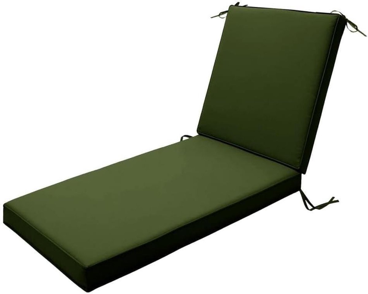Ligstoelkussen - Tuinkussen Lounger - Buiten Ontspannen - Waterdicht & Dik - 183 x 53 x 10 cm - Legergroen