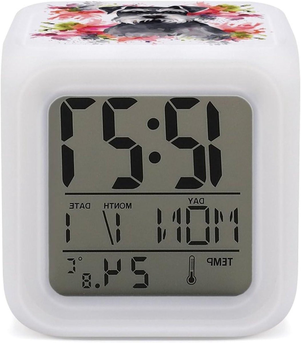 Digitale Wekker - Nachtlamp Klok - Kamer Decoratie - 7 Kleuren Sfeerverlichting - 8 cm - Wit