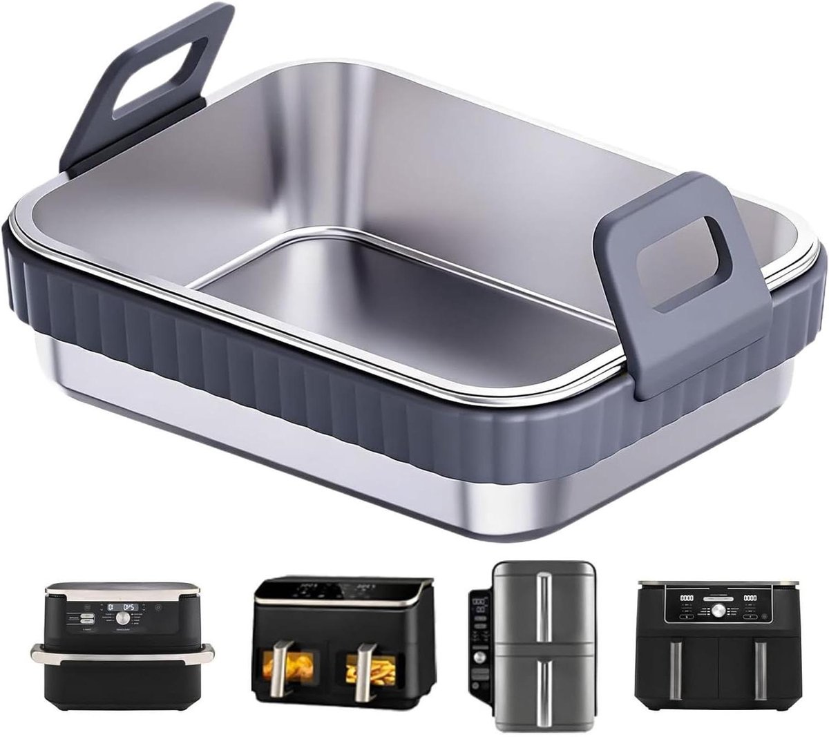 Airfryer Bakplaat Grillrek Accessoire Maaltijd Voorbereiding Met Siliconen Handgreep 195 x 15 x 48 cm Grijs