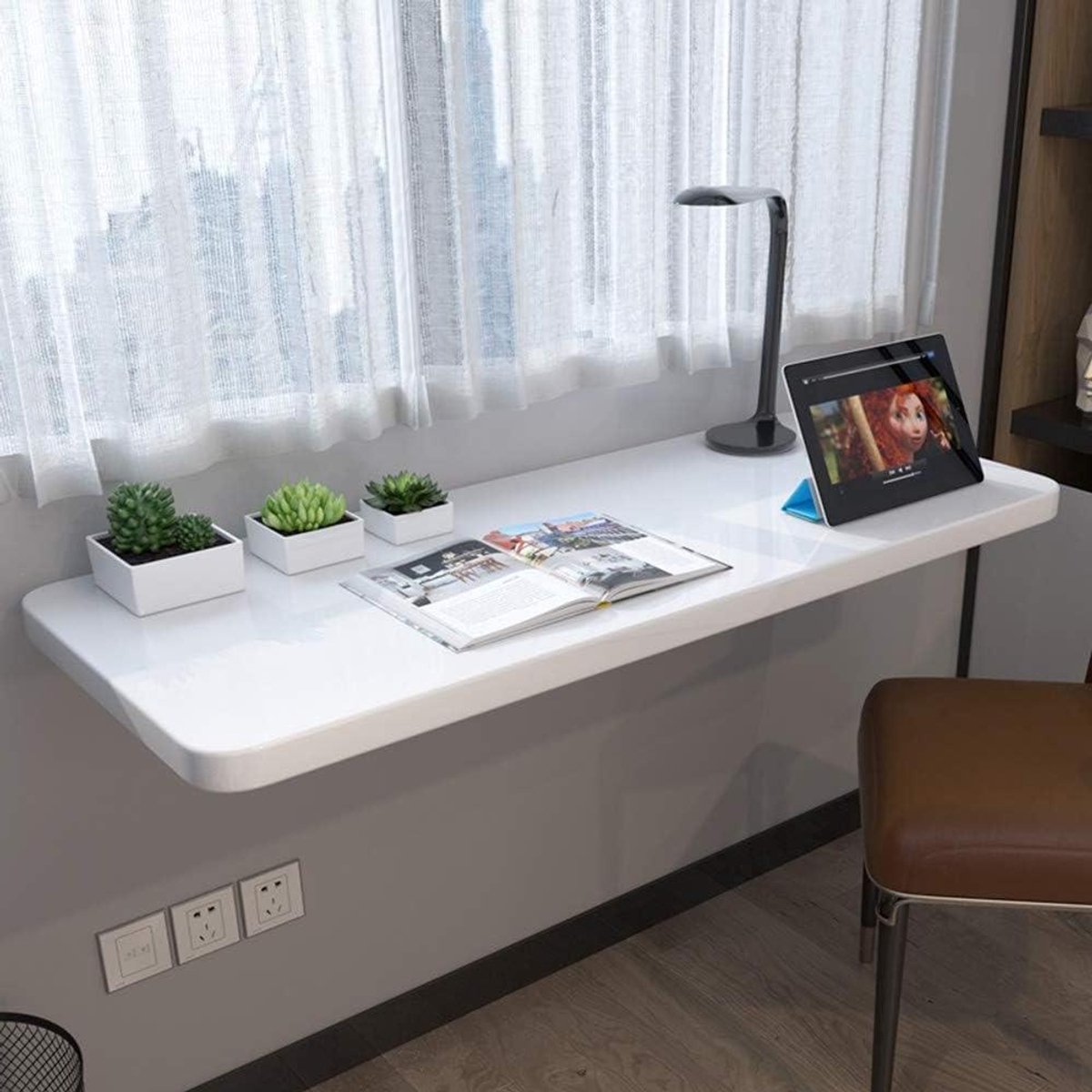 Vouwtafel - Wandbureau - Ruimtebesparend Werken - Inklapbaar Ontwerp - 80x40cm - Houtkleurig