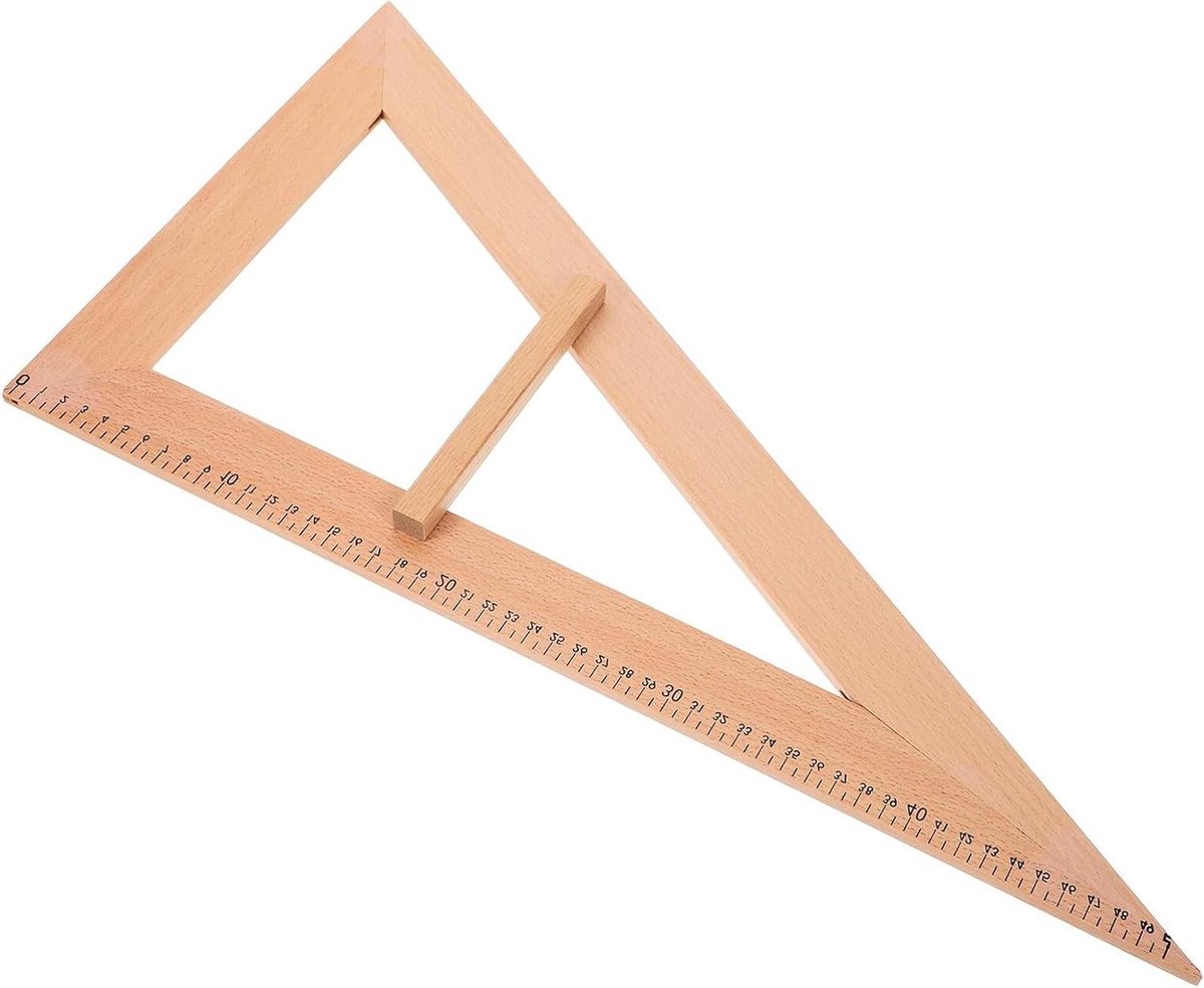 Houten Meetlat - Lesliniaal Driehoek - Klaslokaal Onderwijs - Met Handgreep - 52 x 29 cm - Goud