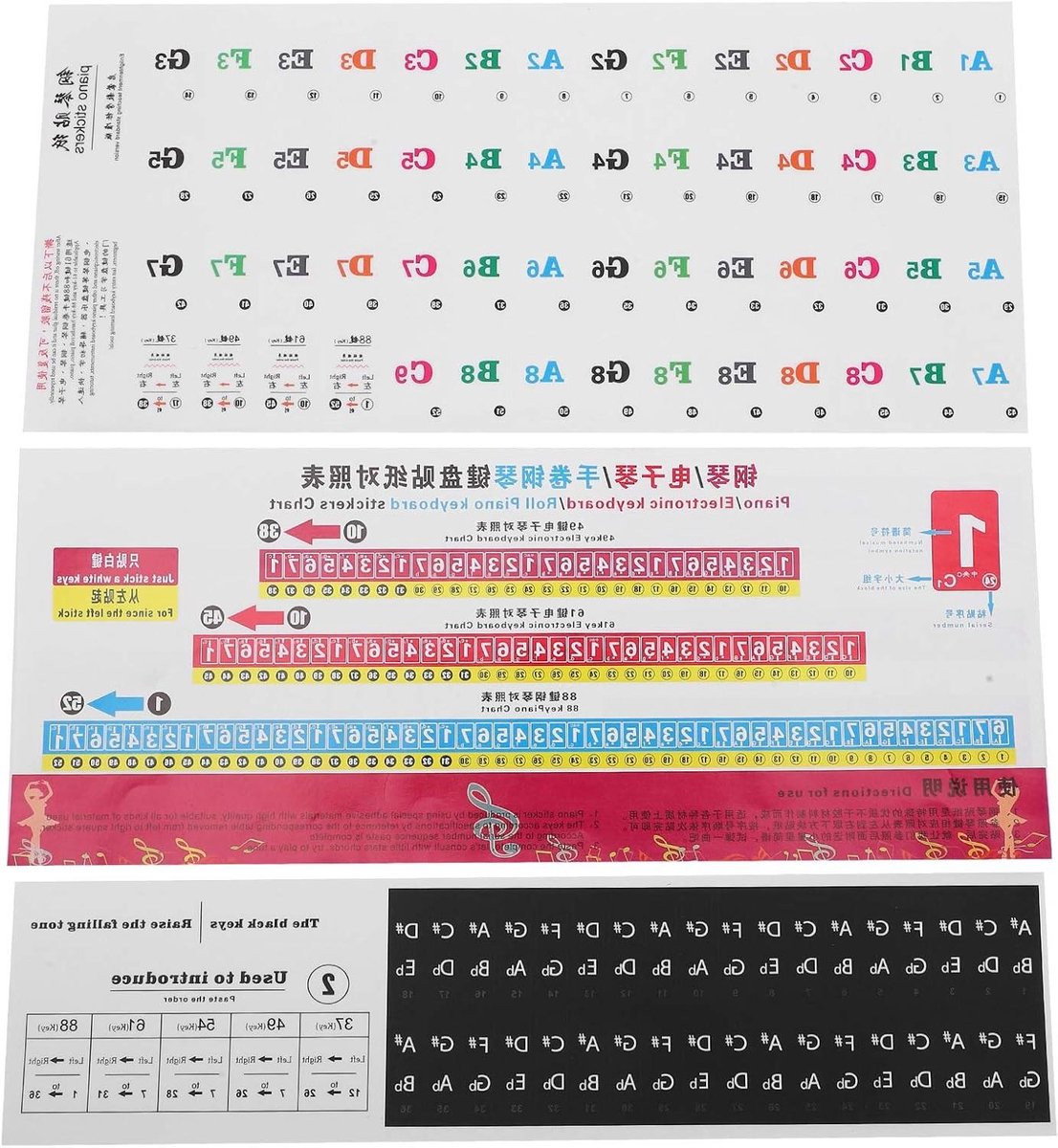 Pianostickers - Toetsenbord notities - Muziek Leren - Transparant en verwijderbaar - 88 61 54 toetsen - Transparant