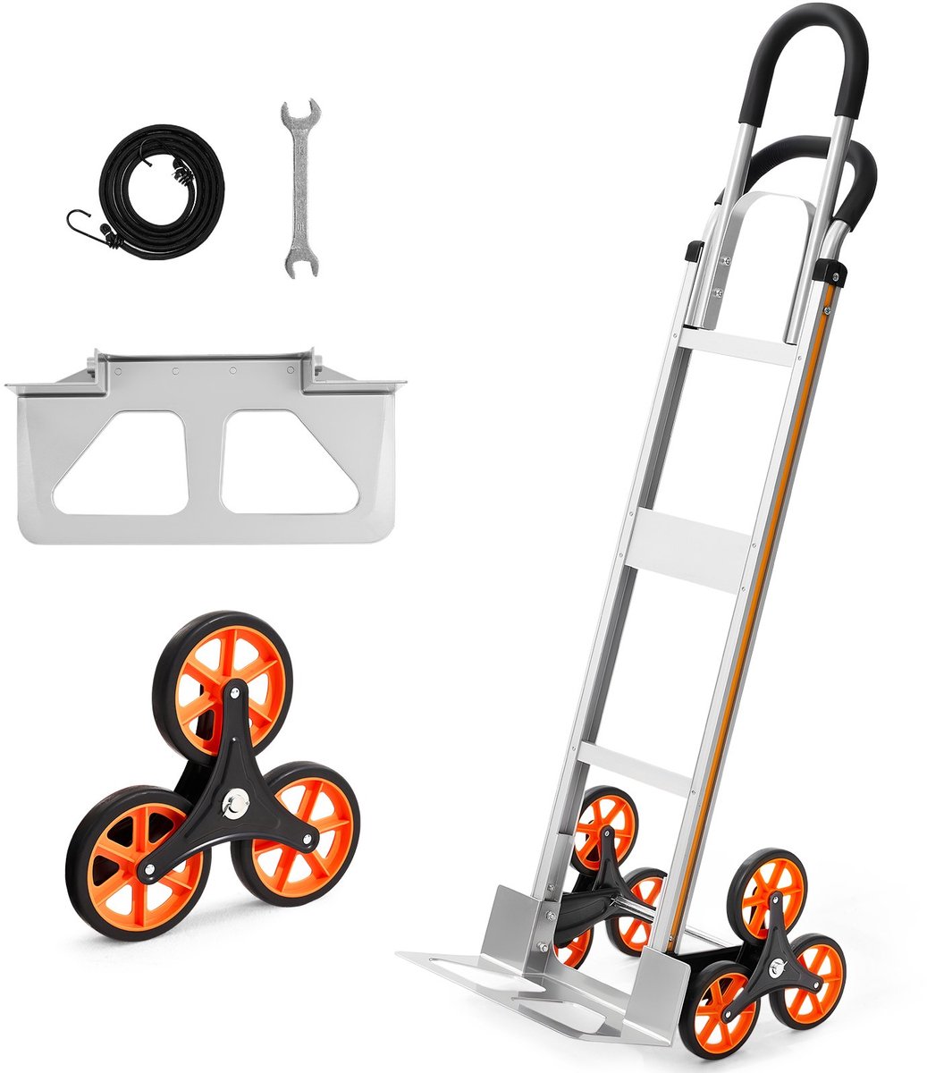 Steekwagen - Opvouwbare Trapsteekwagen/Trapklimmer - Draagvermogen 150 kg - Aluminiumlegering - Telescopische Handgreep - 6 Wielen - Inclusief 2 Spanbanden