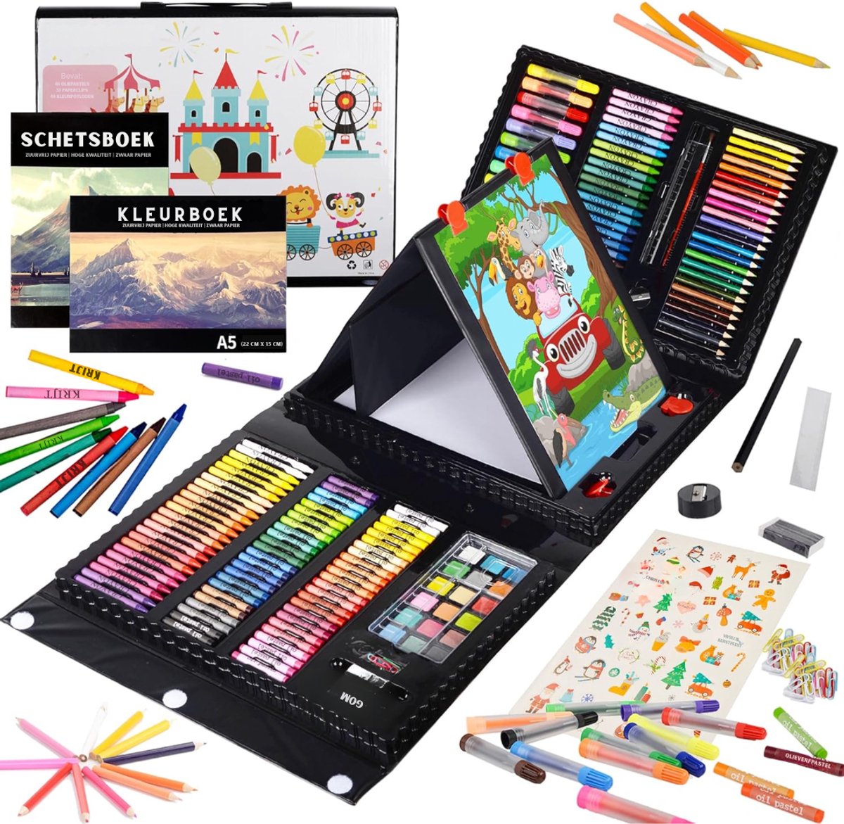 DYNA® Tekenset - Tekendoos - Tekenkoffer - Tekenset Volwassenen - Tekendoos Voor Kinderen - Zwart - 41cm x 31cm x 6cm