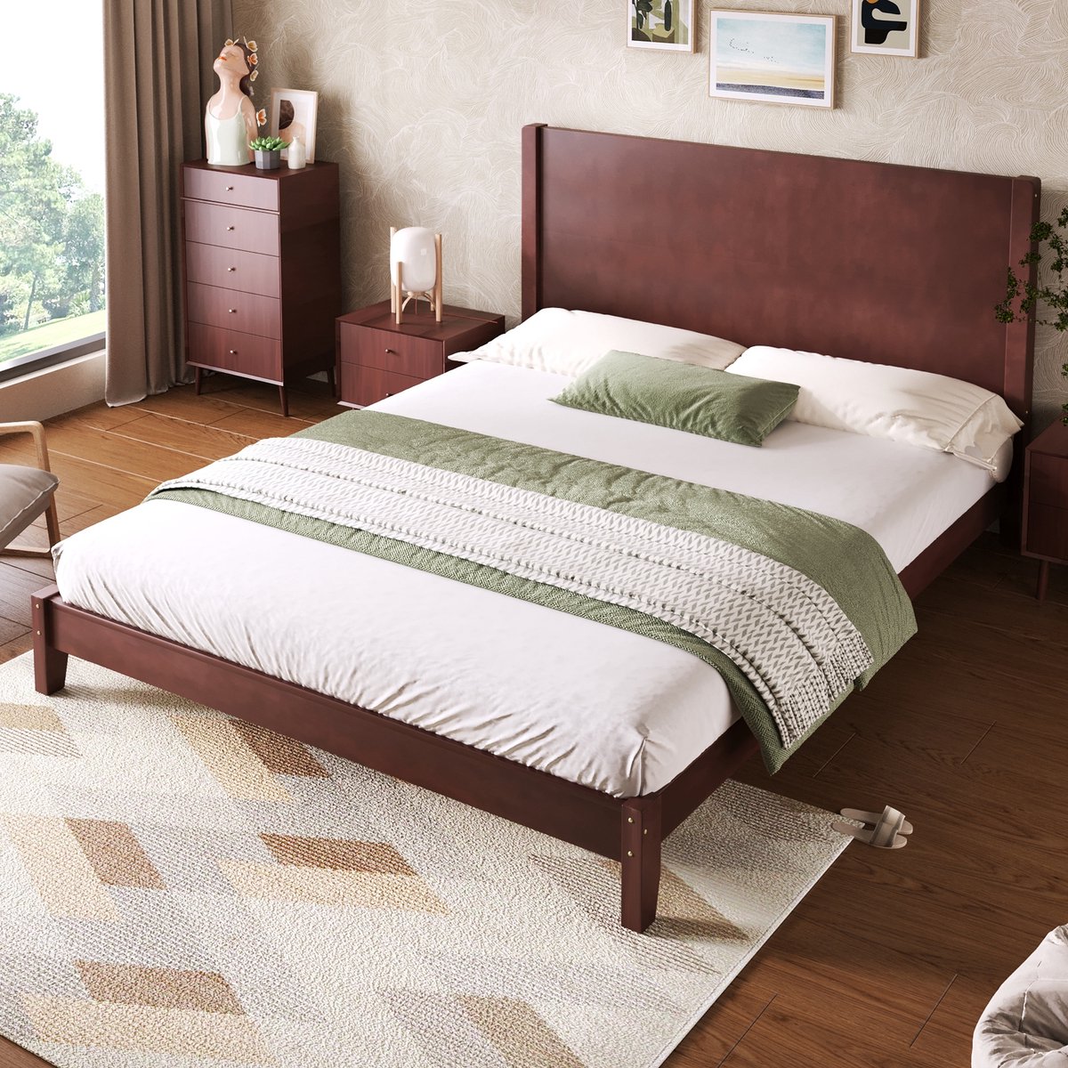 Sweiko Tweepersoonsbed - 160 x 200 cm - Houten bed - Lattenbodem - Minimalistische stijl - Bruin
