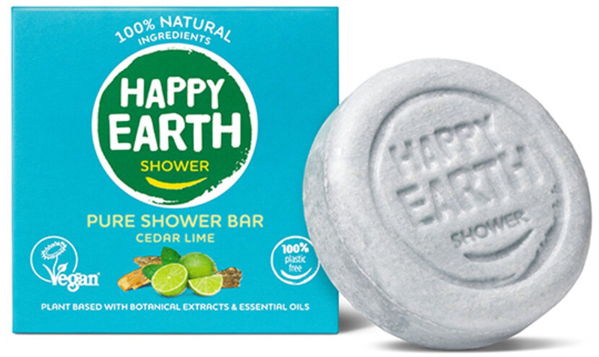 Happy Earth 100% Natuurlijke Shower Bar Cedar Lime - 3 x 90 gr - Voordeelverpakking