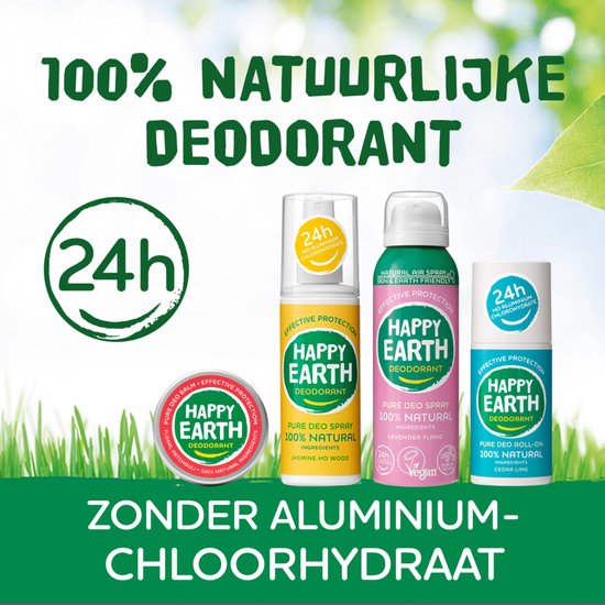 Happy Earth Deodorant Roller Lemon Sandelwood - 100% Natuurlijk - 24 uur Bescherming - 75mL