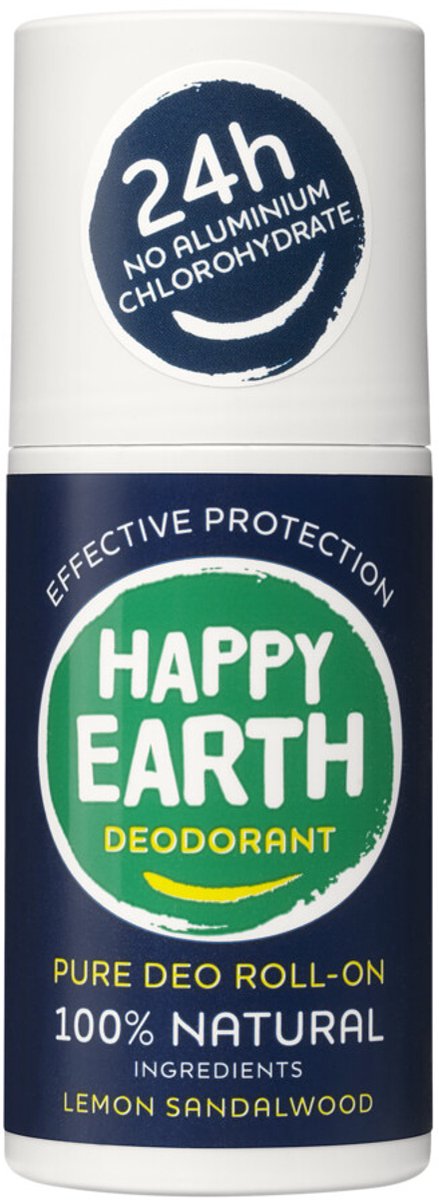Happy Earth Deodorant Roller Lemon Sandelwood - 100% Natuurlijk - 24 uur Bescherming - 75mL