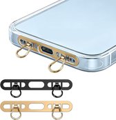 Ultra-Slim Telefoon Lanyard Houder met 2-Ring Metaal Tether Tab voor Telefoonhoesjes, Universele Koord Patch (Champagne Goud + Zwart) - Ideaal voor Veiligheid en Comfort