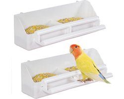 Set van 2 plastic hangende voederbakken met haken, waterdispenser voor vogels, waterbakje en voerbak voor grasparkieten en kanaries