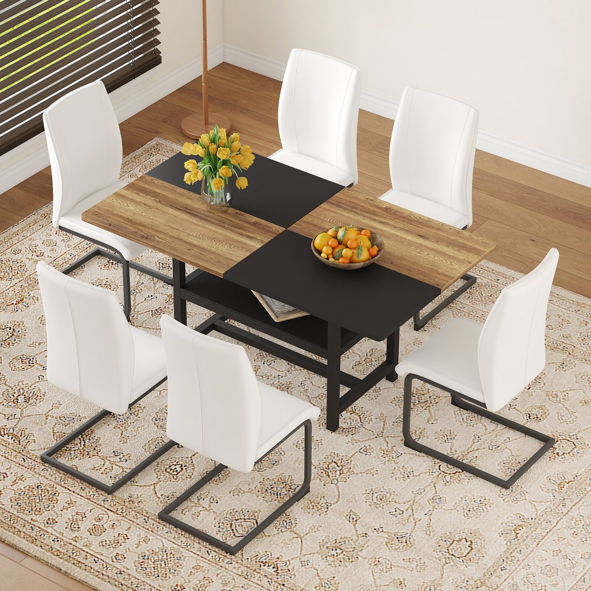 MIVRAY Eettafelset 160 x 90 cm - Met Opbergrek En 6 Stoelen - Voor Eetkamer En Keuken - MD