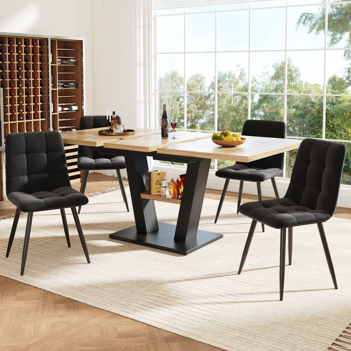 FloraGrace Eettafelset 118-157 x 70 cm - Uitschuifbare Tafel Met 4 Stoelen - Voor Keuken E