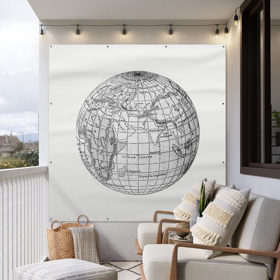 Affiche de Jardin Vintage - Globe - Wereldkaart - 200x200 cm