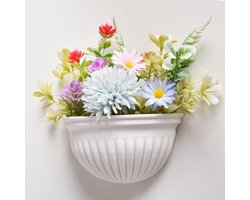Twee halfronde, aan de muur te bevestigen plantenbakken - witte hangende plantenbakken, geschikt voor kleine planten en kruiden, ruimtebesparende decoratie voor binnen en buiten.