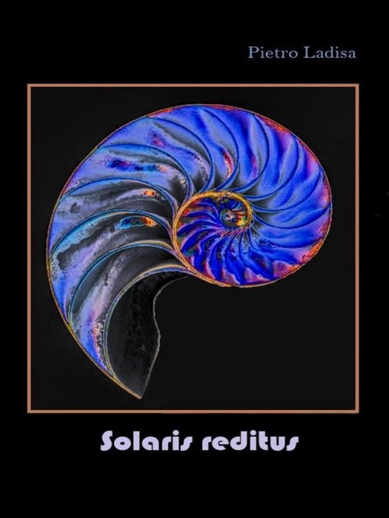 Boekomslag met een blauwe nautilusschelp met paarse en gele accenten.