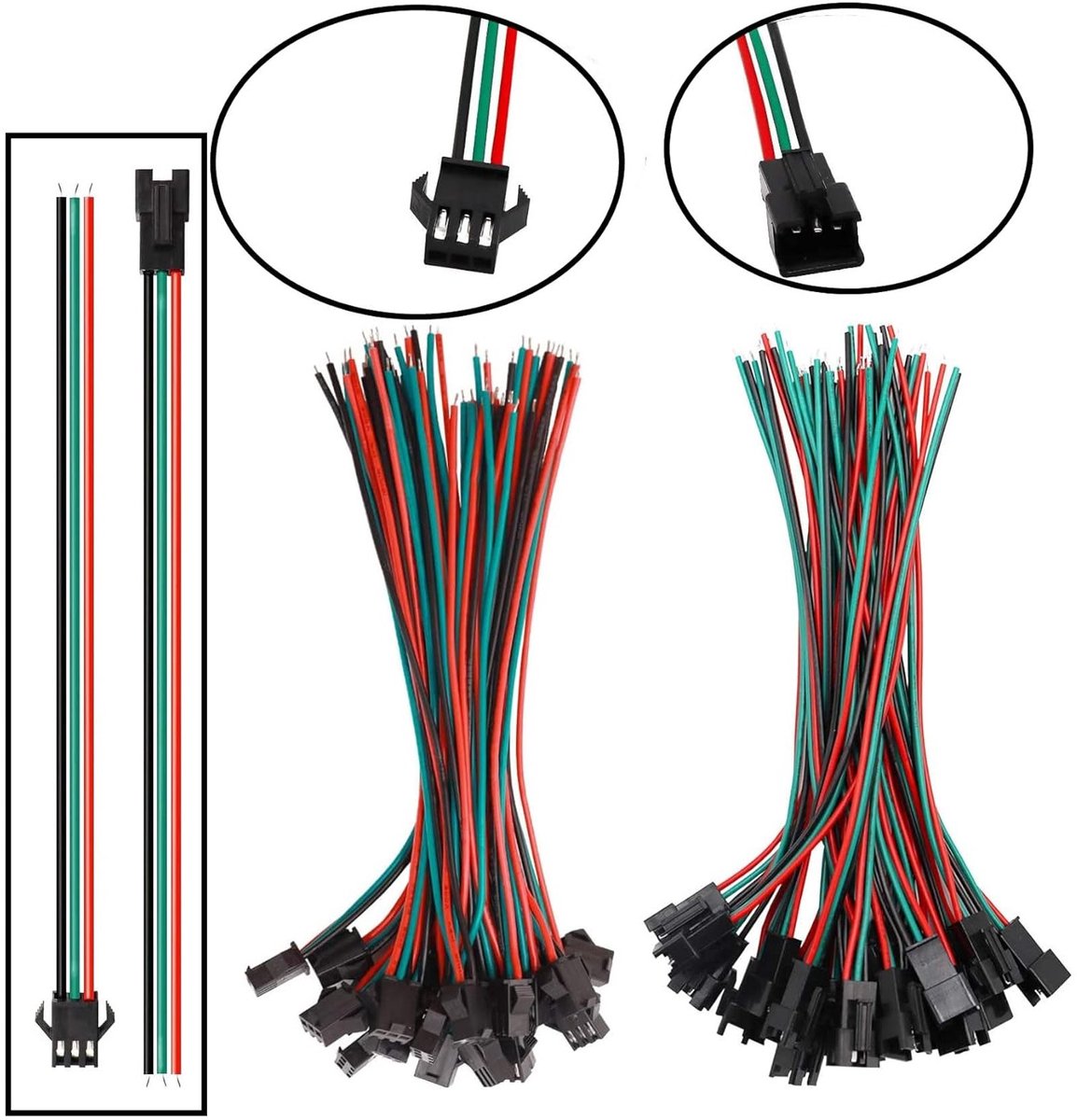 30 Pairs 3 Pin JST SM Male-Female Plug met 150mm Kabel voor LED Strip, 22 AWG JST Connectors en Verbindingsmateriaal voor WS2812B en WS2811