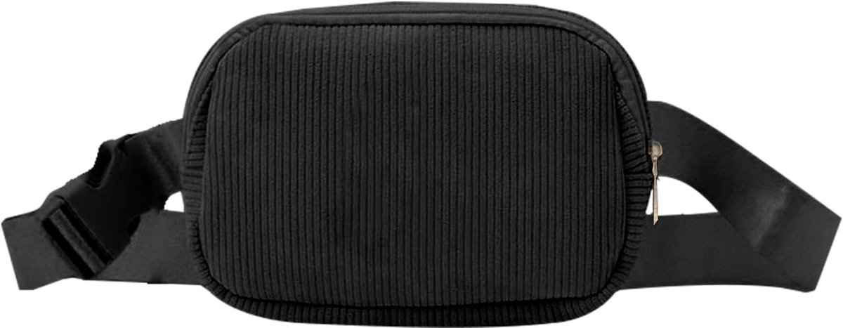 Stijlvolle Corduroy Heuptas voor Dames en Heren, Verstelbare Heuptas voor Sport, Reizen en Wandelen, Zwart, Modern en Functionaliteit