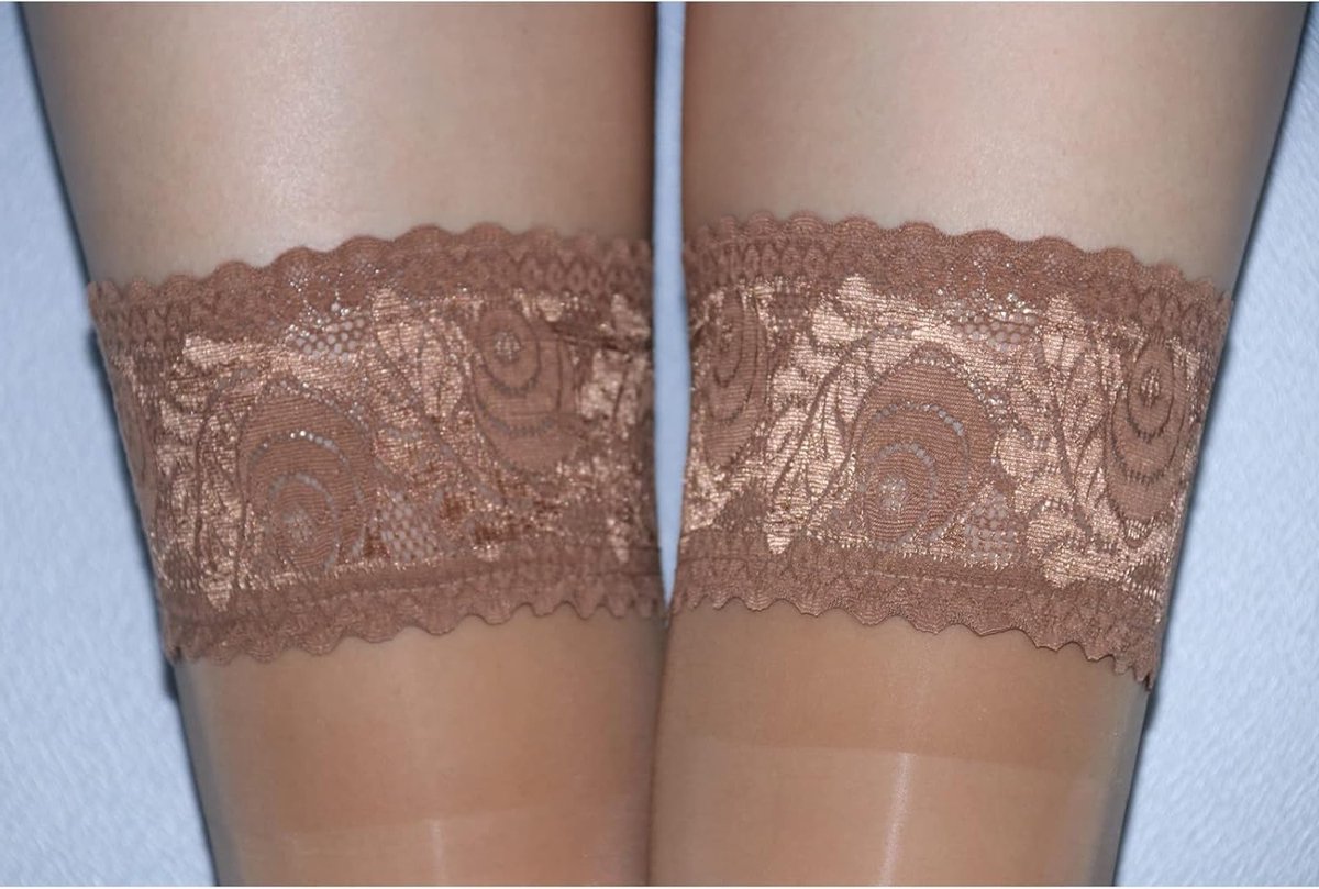 Hoogwaardige Strapless Overknee Kousen met Antislip Siliconen, Transparant en Glanzend, 8 Denier, Bruin, One Size, Perfect voor Feestjes en Avondkleding