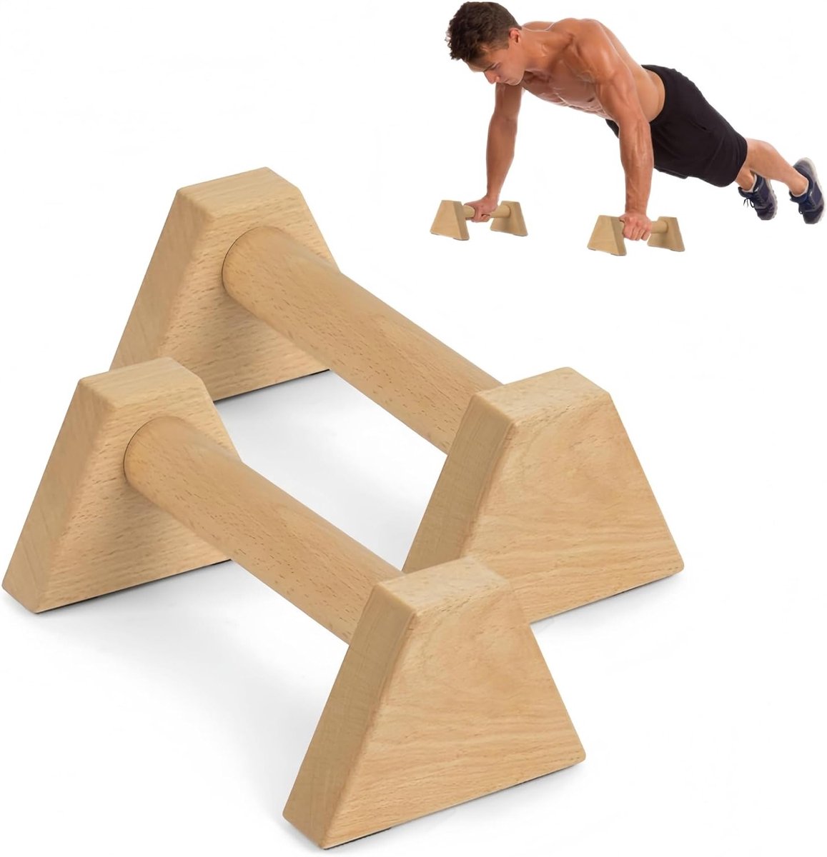 Houten Parallettes voor Fitness, Duurzame Push Up Stangen met Antislip Mat, Ideaal voor Krachttraining en Gymnastiek Thuis