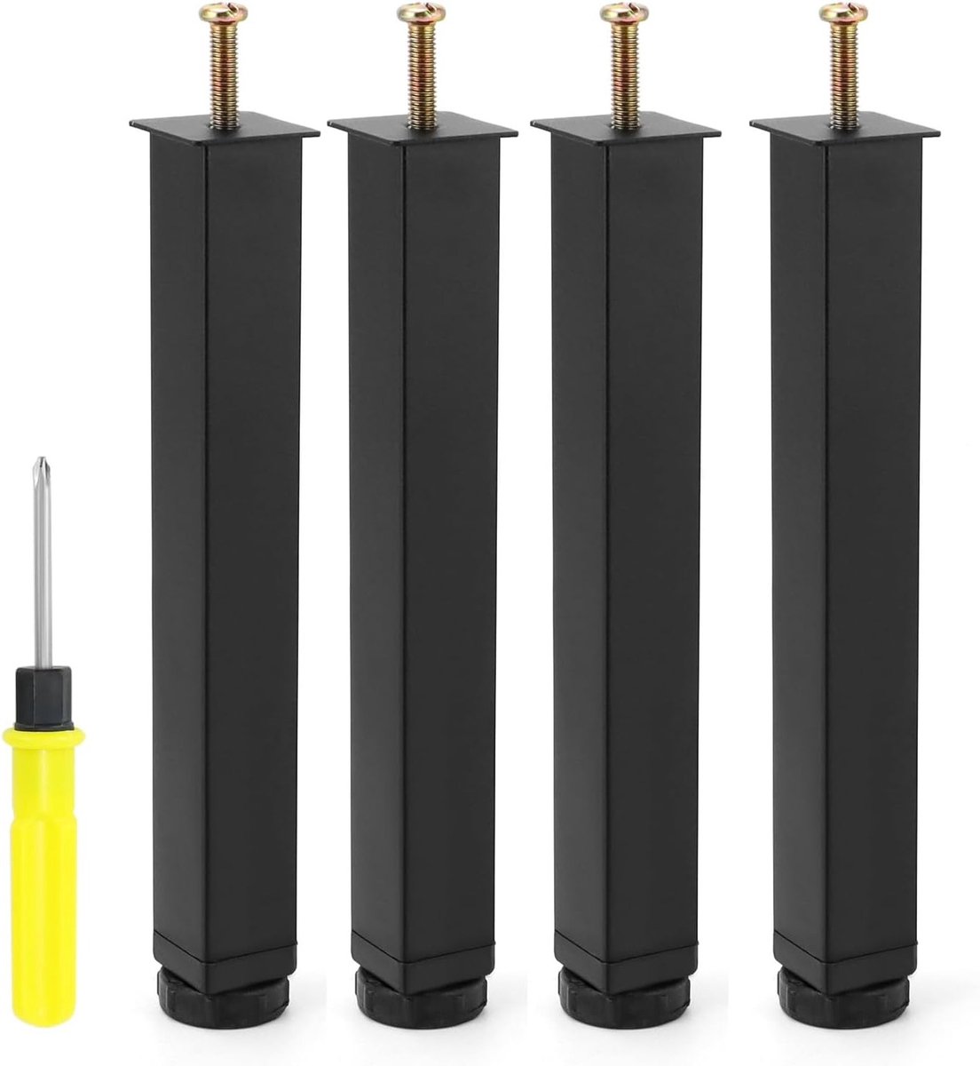 Set van 4 Verstelbare Vierkante Meubelpoten - Stevig Staal voor Bed, Bank of Tafel