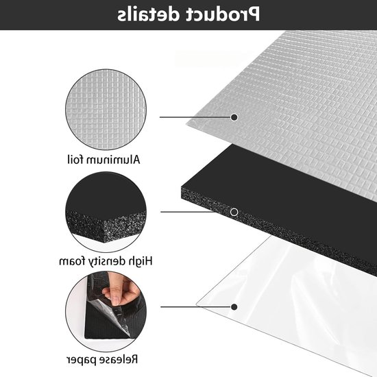 Set van 12 Geluidsisolatie Matten voor Auto 40 x 25 cm - Zelfklevende Brandwerende en Vochtbestendige Isolatie Matten voor Geluidsdemping en Warmtebescherming van Merkloos — afbeelding 2