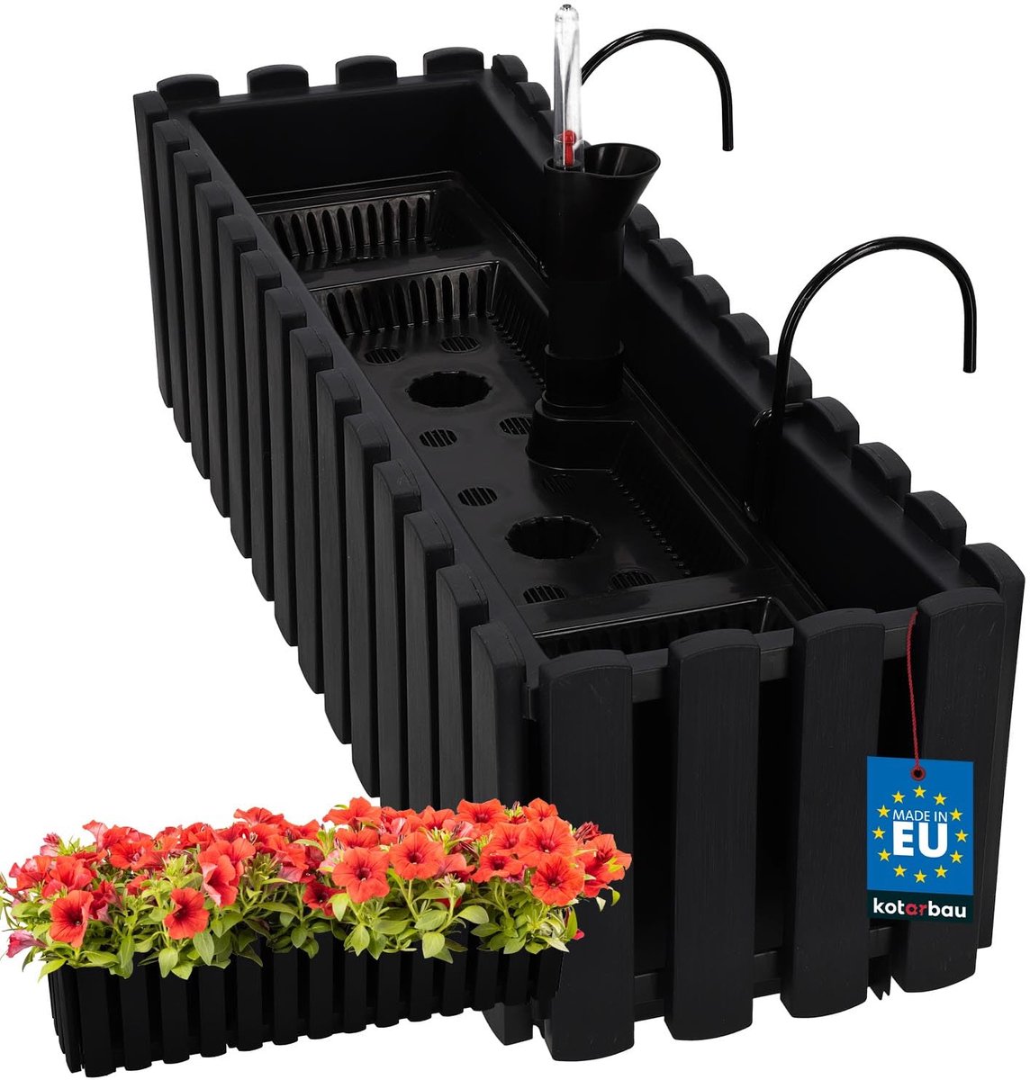 KOTARBAU® Balkonbak, Bloembak voor Balkon, Kunststof, 58 x 18 x 16 cm, Antraciet, Balkonbak met Houder, Zelfbewaterend Systeem, Balkon Plantenbak, Weerbestendige Plantenbak