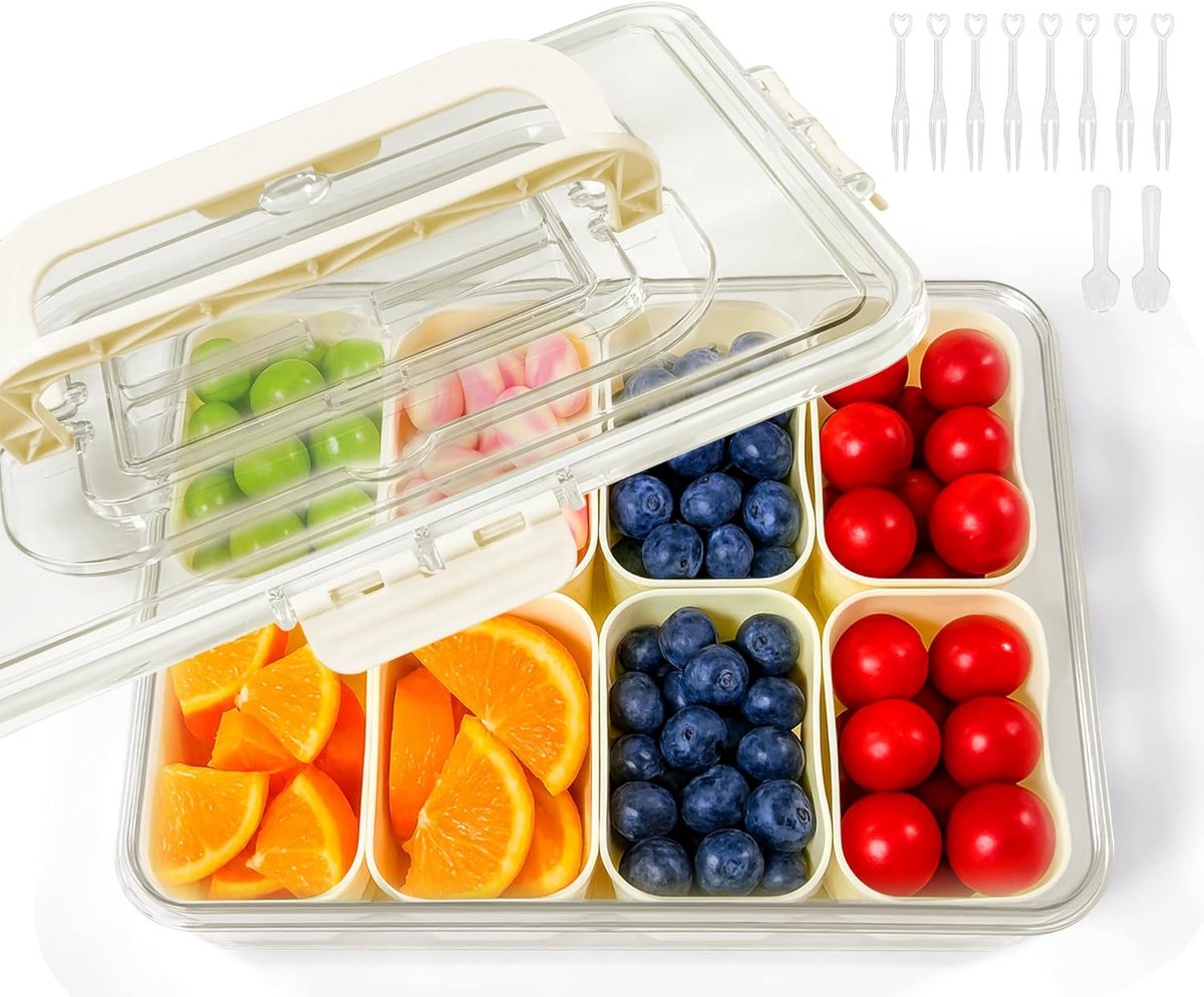 Snackbox met 8 vakken en deksel voor diverse snacks
