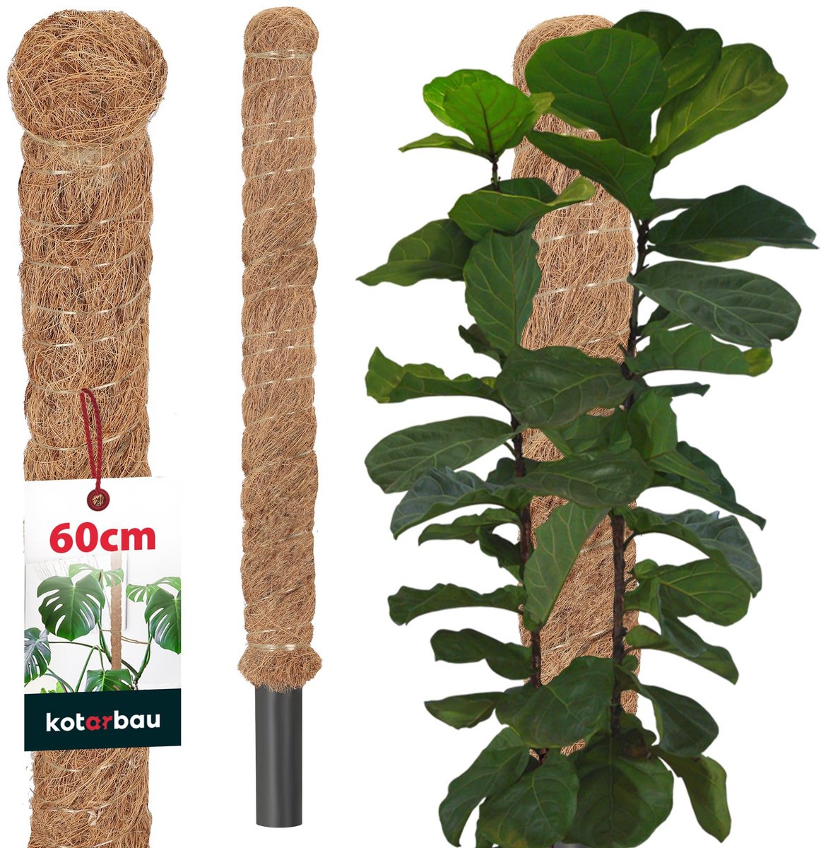 KOTARBAU® Kokosstok, Plantenstok, ⌀ 3,2 x 60 cm, Kokosstaaf, Klimhulp Monstera, Bruin, Kokosvezel, Klimhulp, Plantenstaaf, Kokosstok voor Monstera, Kokosstaaf voor Klimplanten