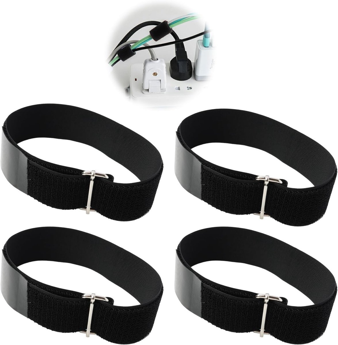 Kabelbinders - Elastische klittenbandbanden - Klittenband voor fietsbroekklemmen - Extra breed - Antislip - Opbergoplossing - Geschikt voor garage en fietsaccessoires - Zwart