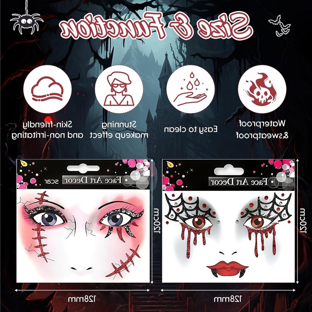 2-delige Spider Weave en Scars Gezichtstatoeage Set voor Halloween, Horror Kostuum Accessoires voor Carnaval en Feestjes