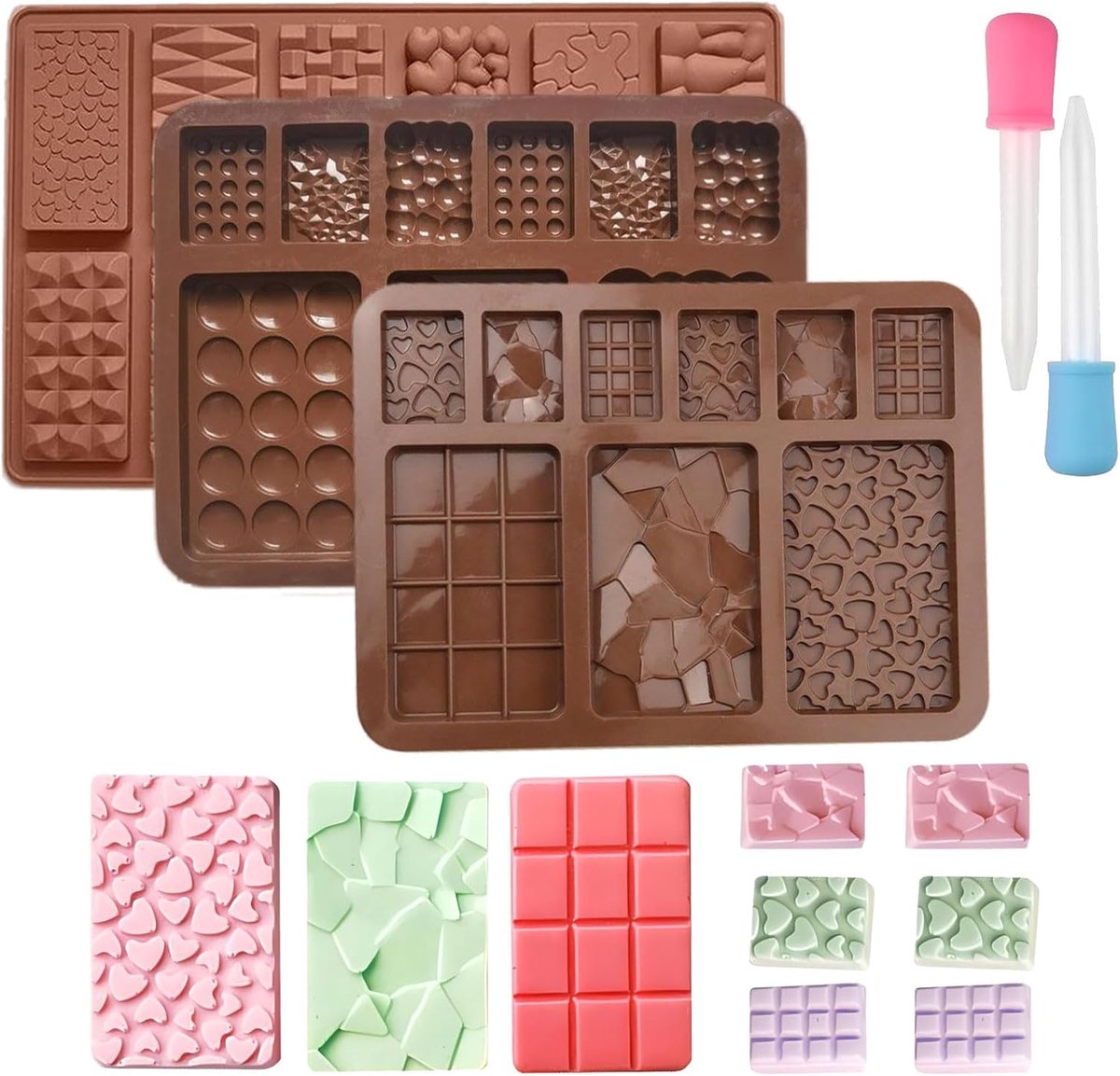 30 Cell Chocolade Bakvorm Non-Stick Silicone 3 Stuks Multi-Shape Mini Tabletten Bakvorm Makkelijk Losmaken Met 2 Drup Telers Voor Bakken Taart Decoreren