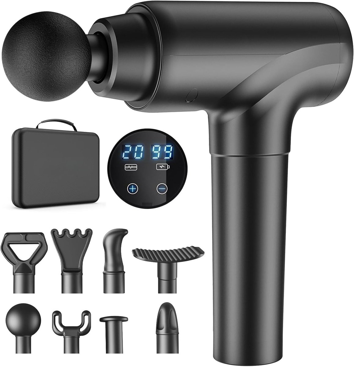 SNJY® Massage Gun - Massage Apparaat - Massage Pistool Professioneel - 8 Opzetstukken - 20 Snelheden - Zwart