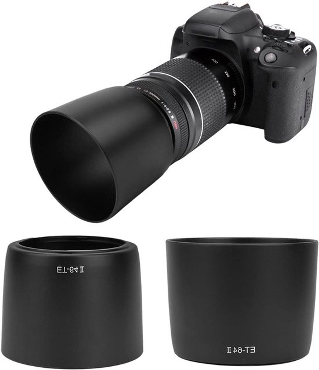 - Camera Zonnekap - Lenskap - 58mm - Kwaliteit Plastiek - Zonnekap voor EF-S EF - Geschikt voor EF 70-300mm - Zwart Zonnekap - Zoom Lens EF 70-300mm - X1-4 Lens - Zonnekap ET-64II - Schaduw voor EF-S EF 75-300mm F4.0-5.6 IS USM