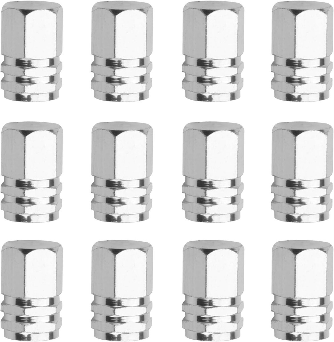 Dailygoods - 12 stuks ventieldoppen voor de auto, wit, geanodiseerd aluminium autoband ventieldoppen, autoventiel dop, corrosiebestendig, universele ventieldoppen voor auto's, motorfietsen, vrachtwagens, SUV's en