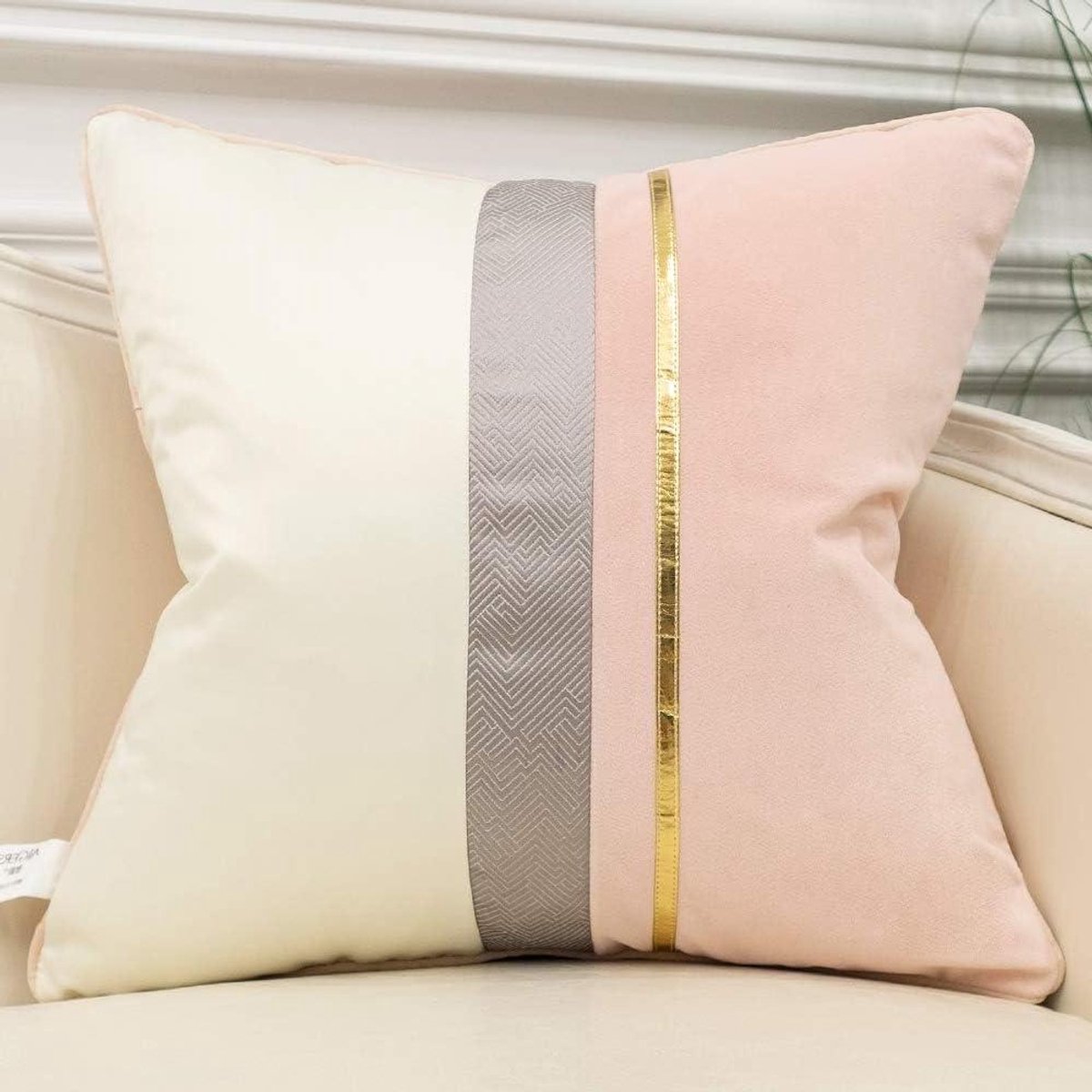 Sierkussenhoes Fluweel - Decoratief Kussen - Bank Woonkamer - Gestreept Patchwork Design -