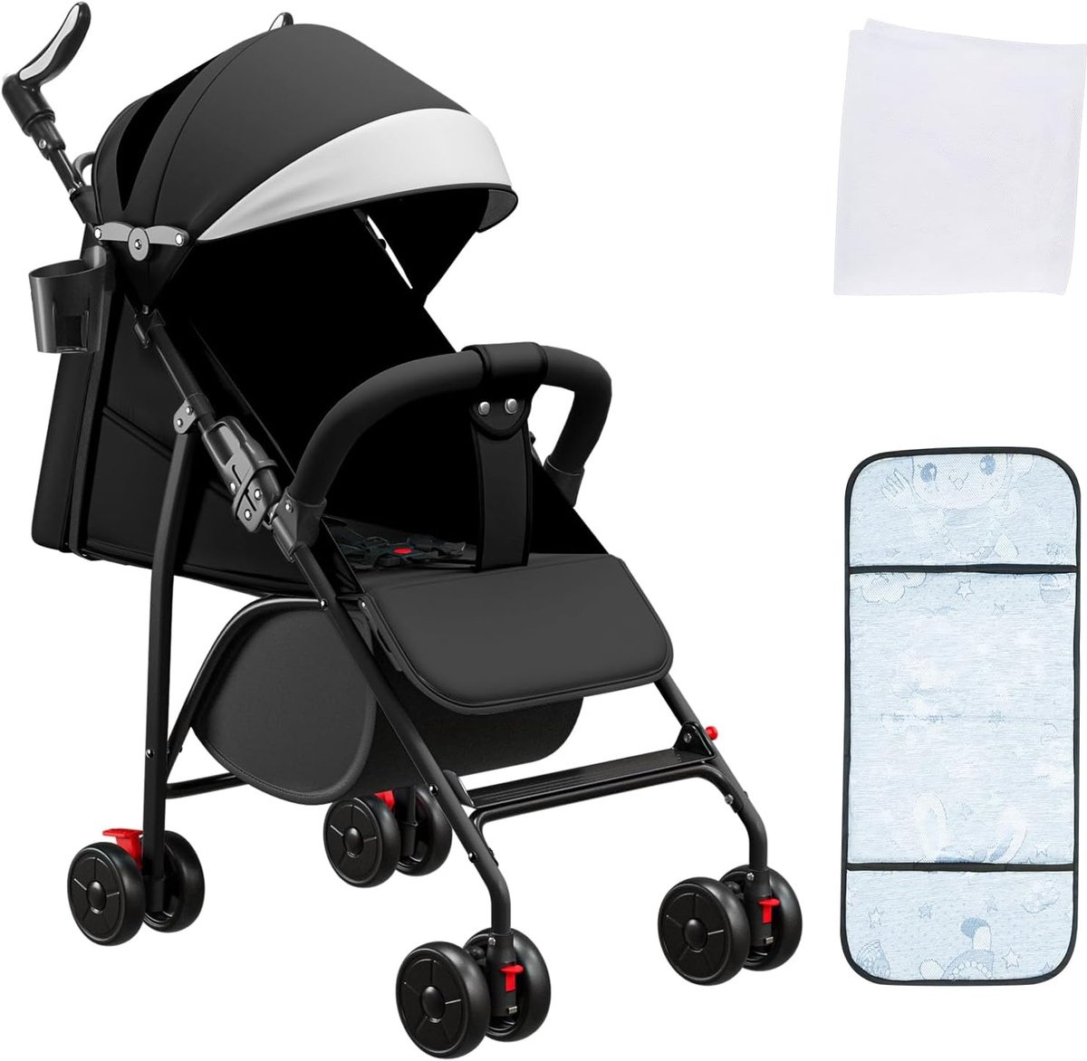 Compacte Kinderwagen - Lichtgewicht Buggy - Reizen met Baby - Met één hand opvouwbaar - 47x72x97 cm - Zwart