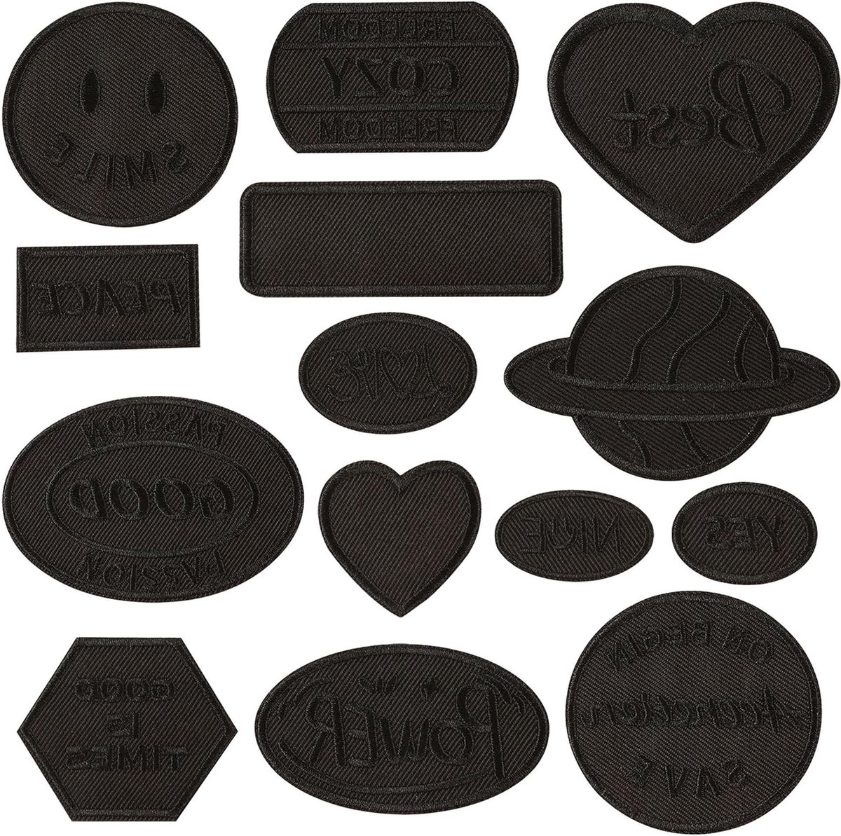 14 Stuks Geborduurde Patches voor Kleding, Hoeden en Jeans - Strijkbare en Naai Patches met Zwarte Applicaties
