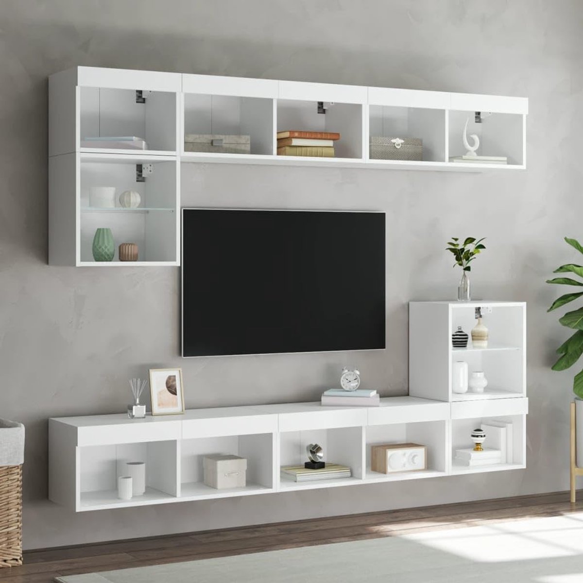 Tv-kasten Set - Televisie Meubel - Woonkamer Opbergen - Met Ledverlichting - 80x30x30cm - Wit