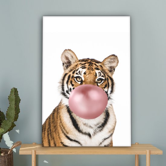 Toile peinture enfants - Tigre - Animaux - Bubble gum - Garçon - Fille - Enfant - Décoration murale filles - Décoration murale garçons - 40x60 cm