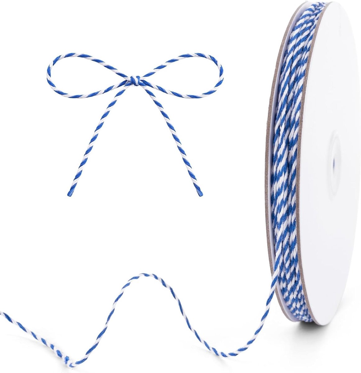 Blauw en wit katoenen koord 2 mm x 100 m voor kerstballen, geschenkverpakking en ambachten, ideaal voor decoratie en koken