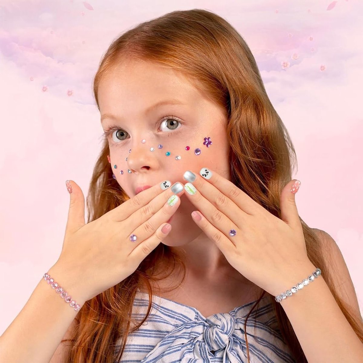 Wonder Kids Kunstnagelset Met Armband – Manicure En Parels, Make-upspeelgoed Voor Kinderen Vanaf 5 Jaar, Tropische Patronen