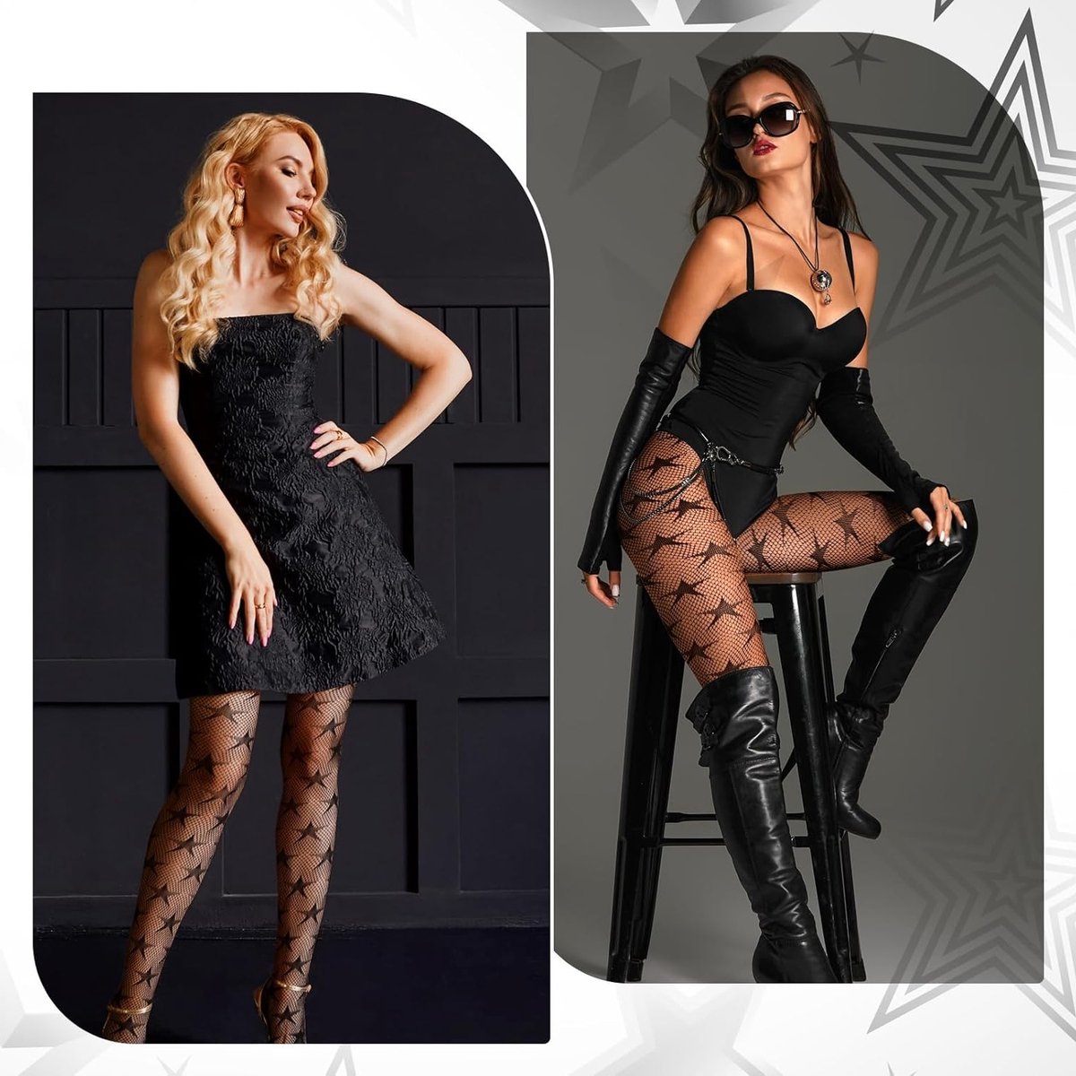 Zwarte Visnet Panty met Sterrenpatroon voor Vrouwen - Hoge Taille, Elastisch en Perfect voor Halloween, Carnaval en Cosplay Accessoires