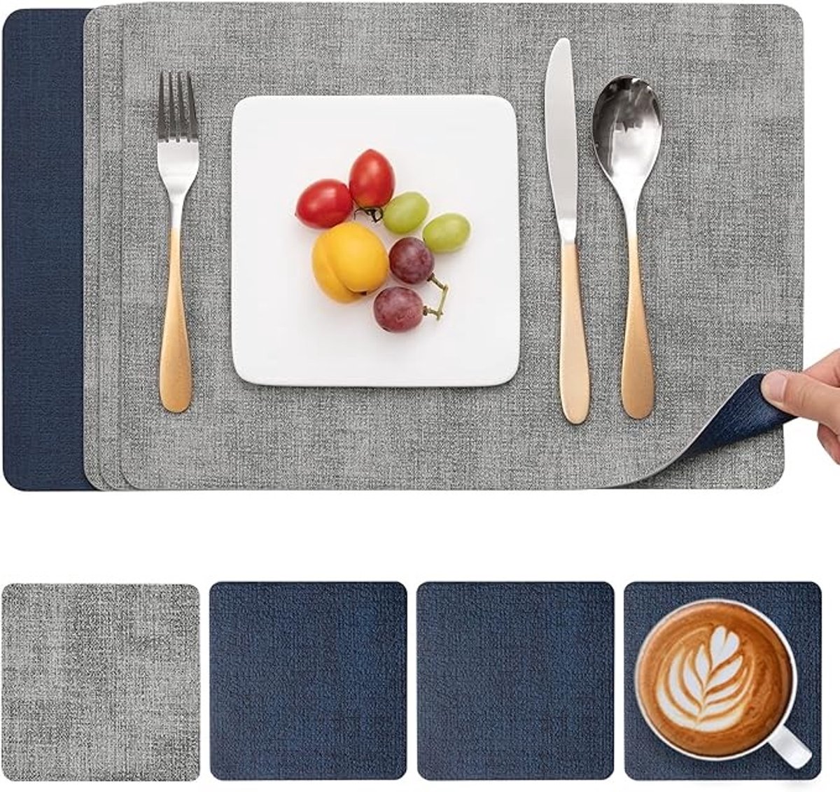 Leren Placemat en Onderzetters Set - Waterdicht, Antislip, Wasbaar - 4 Stuks