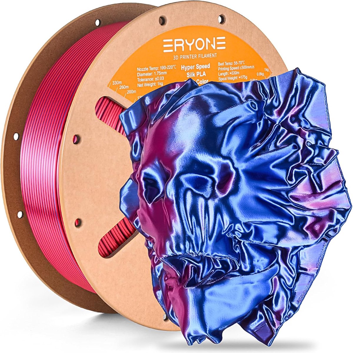 3D Print Filament - Zijde PLA - Snelle Prints - Tweekleurig Effect - 1.75mm 1kg - Blauw Rood