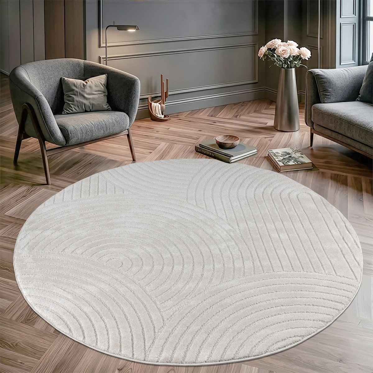 Muratap Vivant Japandi - Rond Vloerkleed Laagpolig Effen - Creme- 240 CM Ø