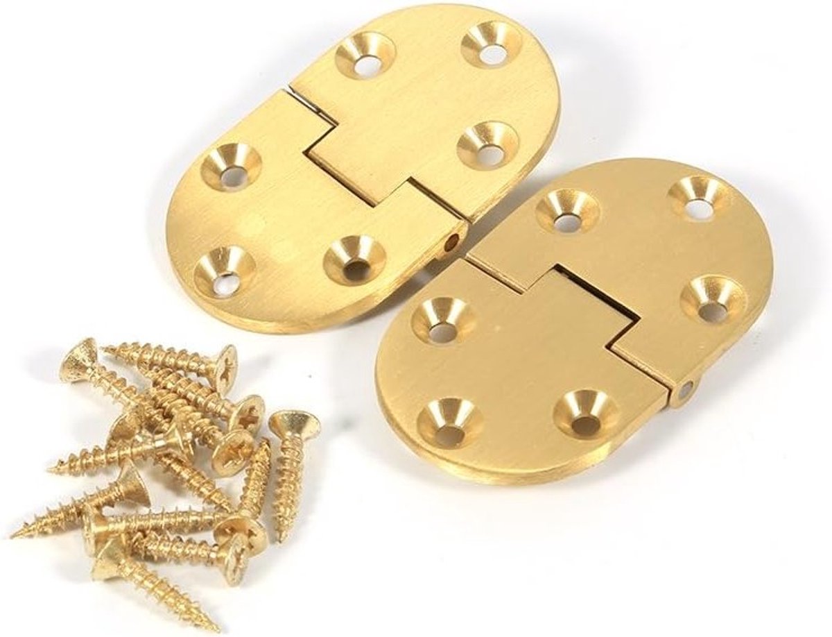 SnelShoppen - 2Pcs Messing Butler Lade Scharnier Ronde Rand 2-1/2 x 1-1/2 met Schroeven Tafel Flip Top Scharnier Vouw Flap - Goud