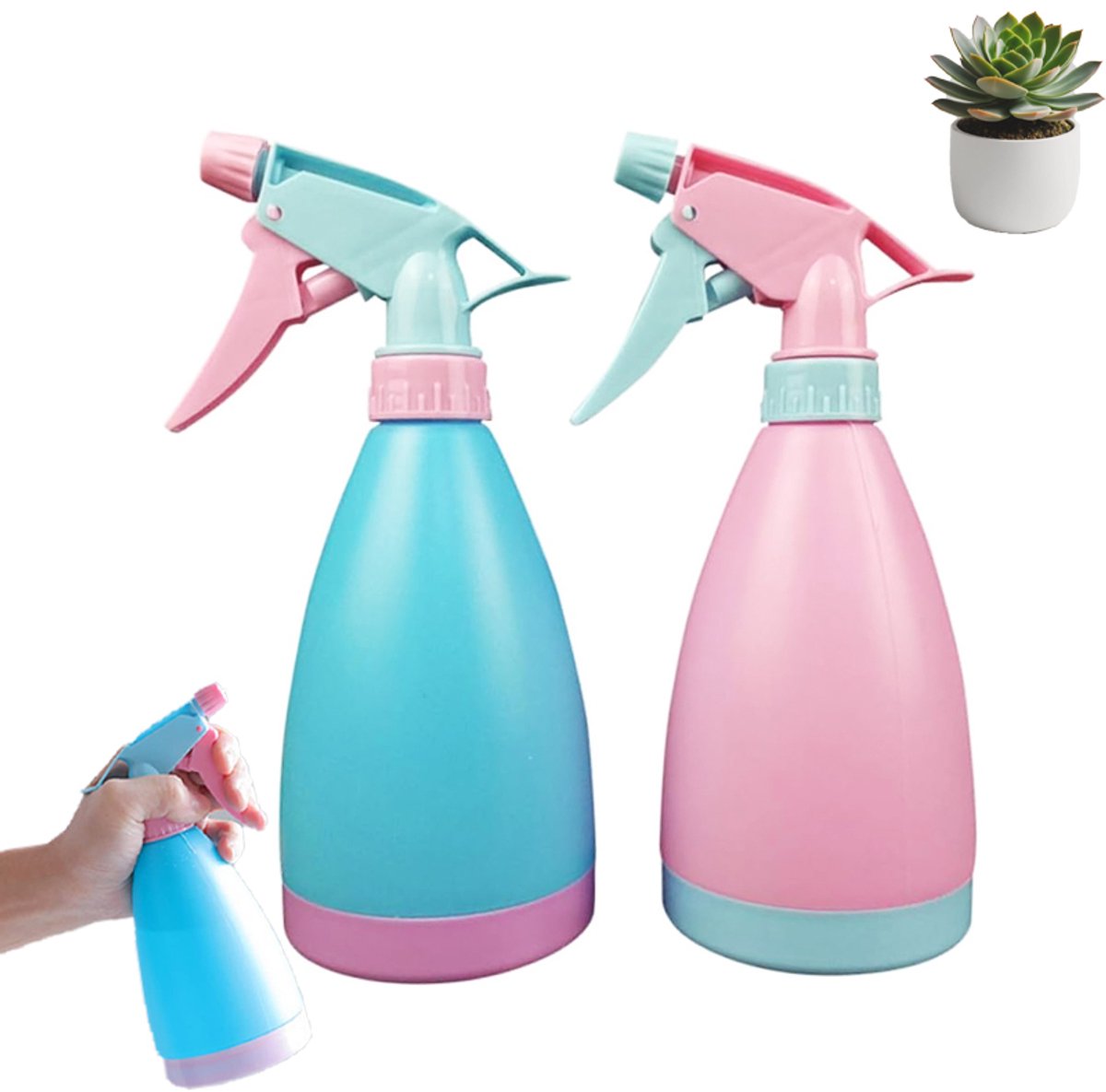 2 stuks - Sproeifles - Gieters voor planten - Tuinspuitflessen -Autoschuimspuiten - Handsproeiers met hoge druk - Gieters - Blauw + Roze - Geschikt voor binnen- en buitenplanten - Tuingereedschap - Voor tuinieren en het water geven van planten