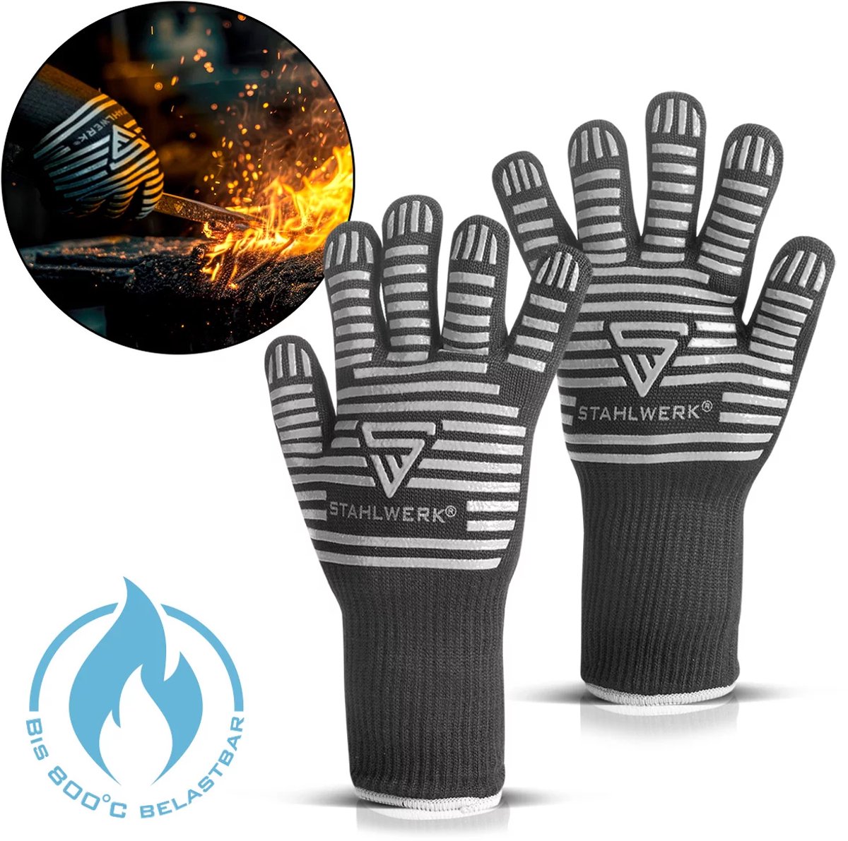 STAHLWERK hittebestendige handschoenen tot 800°C EN 407:2004 Brandwerende handschoenen | thermische handschoenen | werkhandschoenen van robuust ARAMID-materiaal
