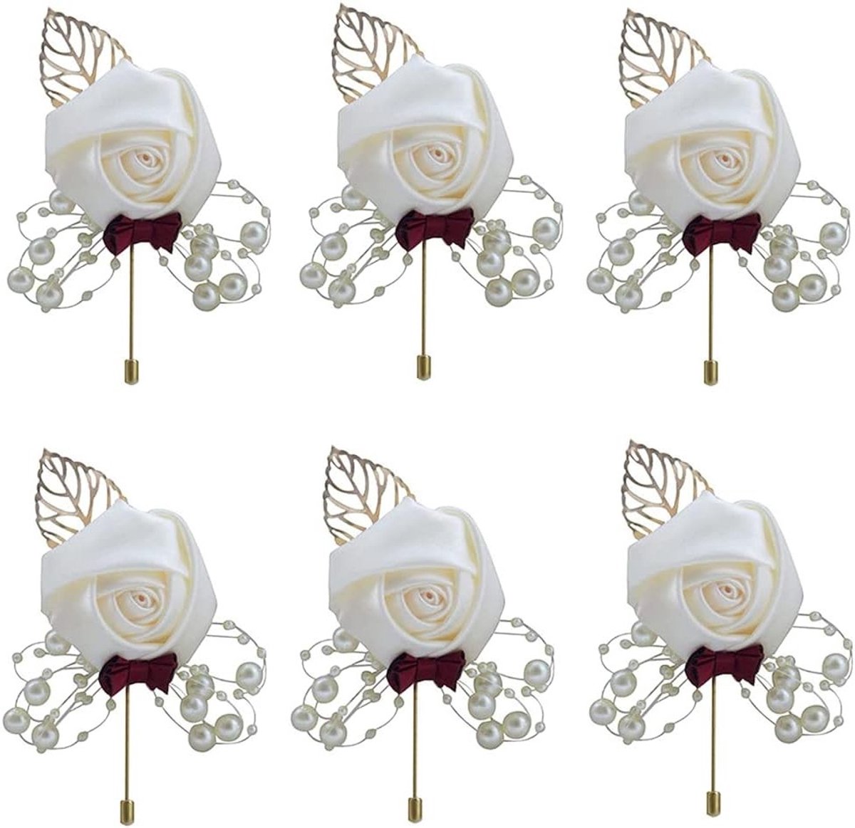 6 Stuks Witte Knopen voor Bruiloft - Perfecte Geschenken voor Bruidsmeisjes en Gasten, 10 x 5 cm, PVC Kwaliteit